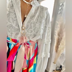 Pink Feather Detailed Bohemian Gold Plated Necklace